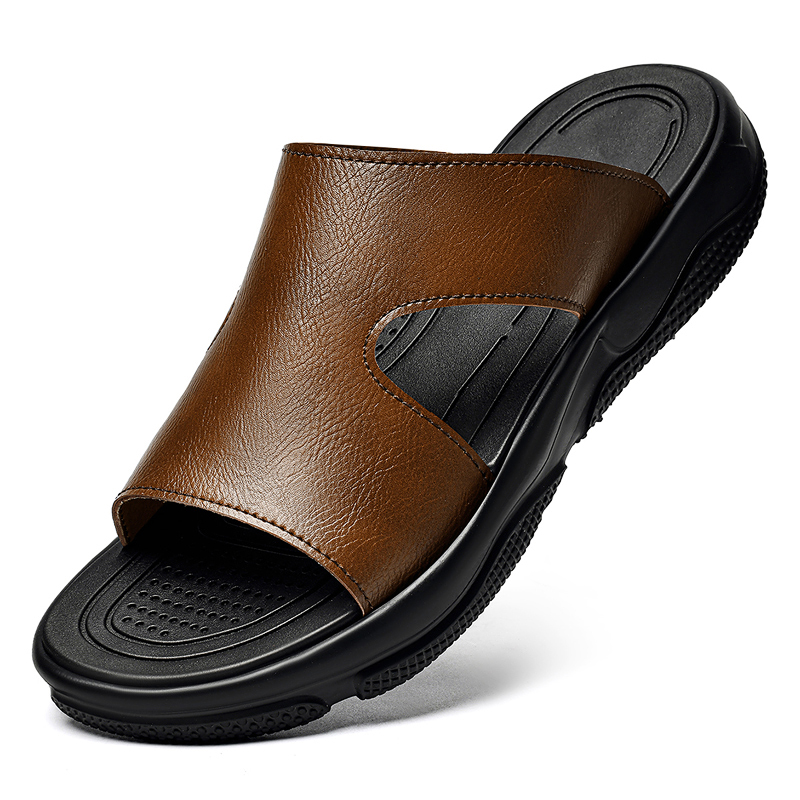 Men'S Shoes Temu - Męskie skórzane klapki z grubej podeszwie,