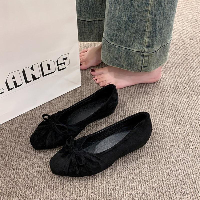 Dress Shoe Pointed - Damskie baleriny z zamszu z kwadratowym