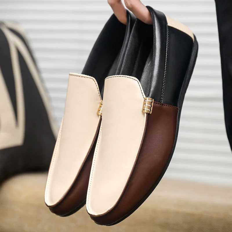 Men'S Shoes Temu - Modne skórzane mokasyny męskie, płaskie buty,