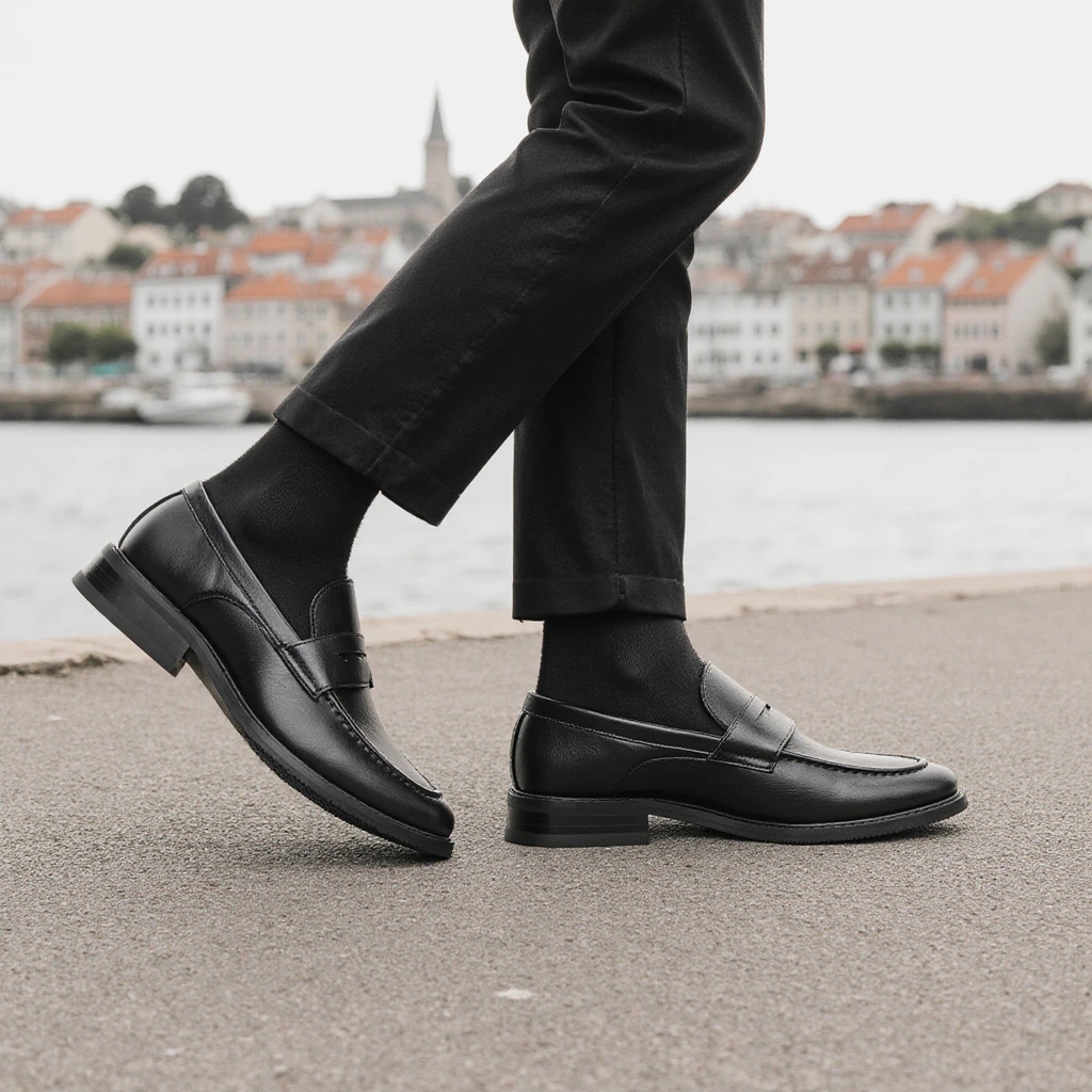 Męskie czarne mokasyny penny,  – Men Shoes Boss recenzja i cena