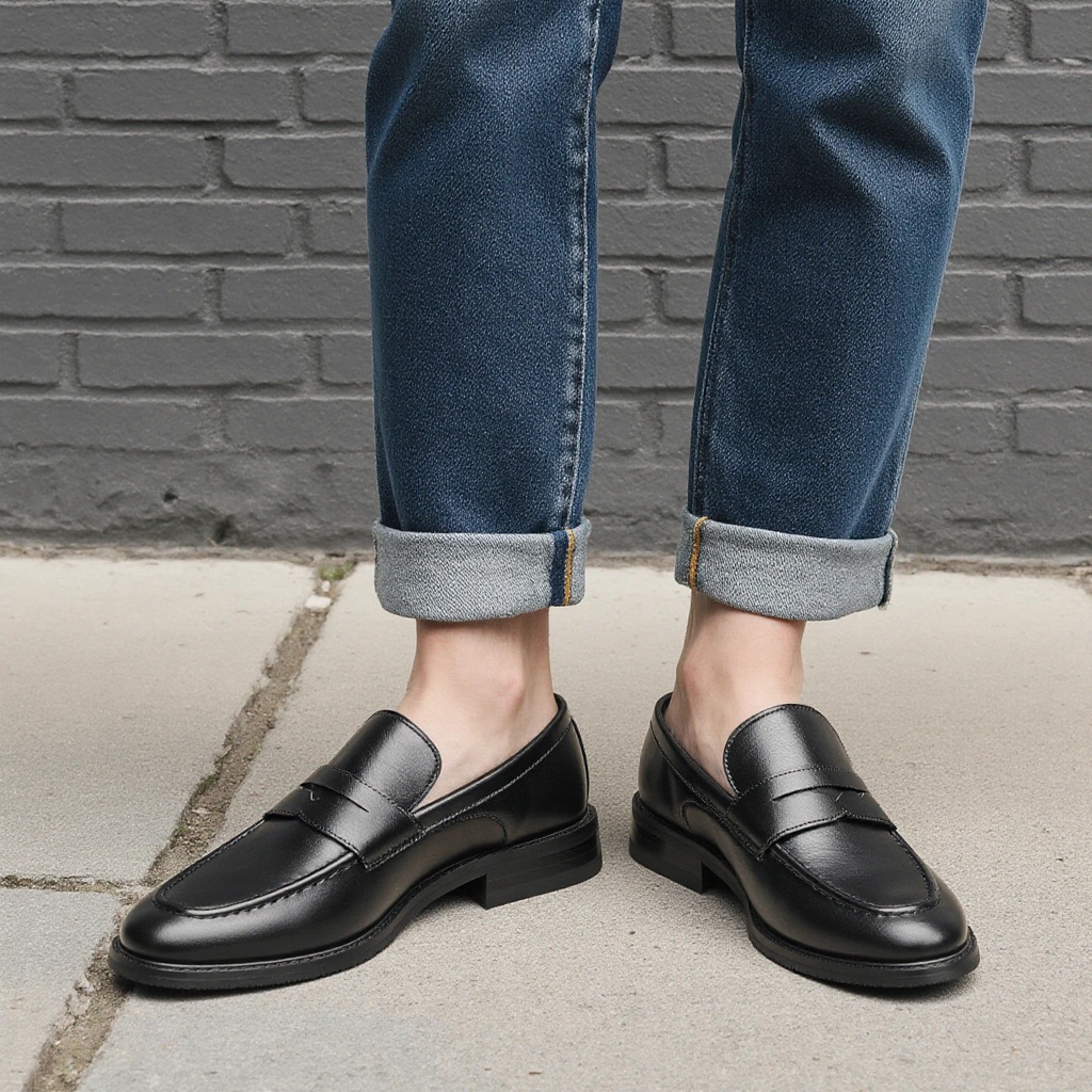 Męskie czarne mokasyny penny,  – Men Shoes Boss recenzja i cena