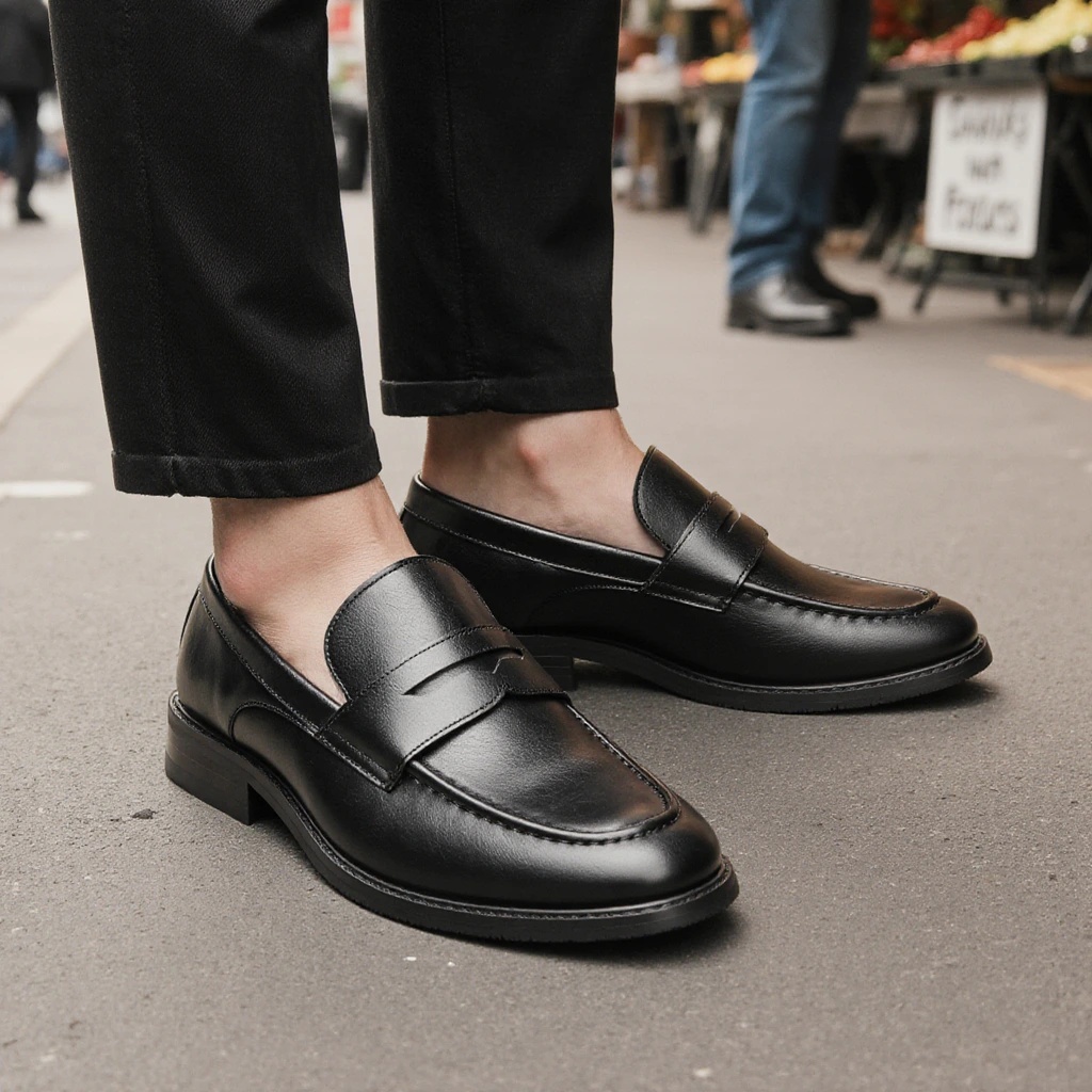 Męskie czarne mokasyny penny,  – Men Shoes Boss recenzja i cena